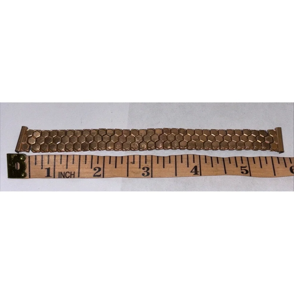 Vintage Stretch Lord Hardwood Watch Band Rose Gold Filled Top Stainless Steel‎